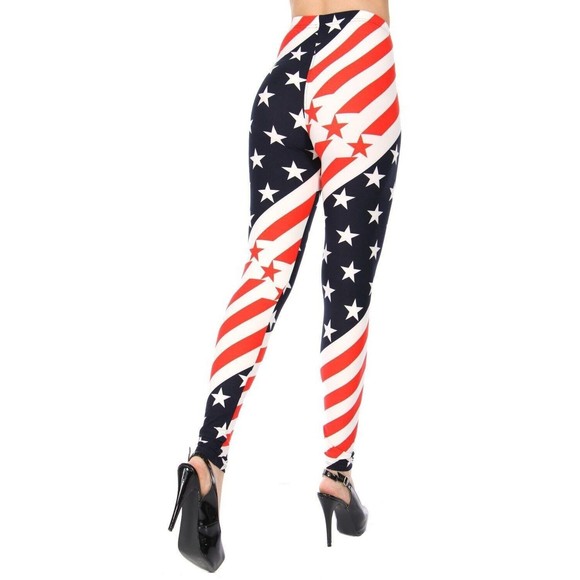 Reg One Size Womens Soft High Waist‎ American Flag Leggings - Picture 5 of 7